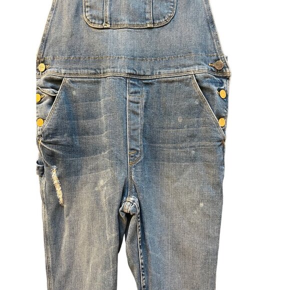 FRAME Le Garcon Denim Overalls in Stone Canyon Skinny Distressed Cropped Blue - Picture 7 of 10